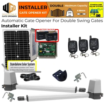Standalone Solar OFF Grid Double Swing Gate Opener Installer Kit with APC-T650 Telescopic Linear Actuator | Remote Control Electric Gate Automation System for Double Swing Automatic Driveway Gates