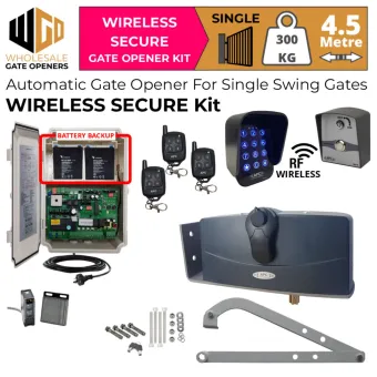 Single Swing Gate Opener Wireless Secure Kit with APC-790 Forward/Side Mount Extra Heavy Duty Articulated System, Safety Sensors, Battery Backup and Wireless Keypad and Push Button for Gate Entry and Exit | Electric Gate Automation System With Adjustable Limit Switches for Single Swing Automatic Driveway Gates