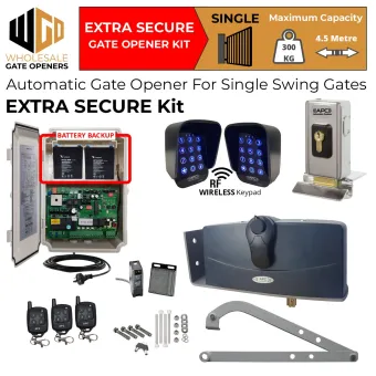 Single Swing Gate Opener Extra Secure Kit with APC-790 Forward/Side Mount Extra Heavy Duty Articulated System, Safety Sensors, Battery Backup, Wireless Keypads for Gate Entry and Exit and Electric lock | Electric Gate Automation System With Adjustable Limit Switches for Single Swing Automatic Driveway Gates