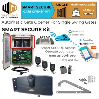 Single Swing Gate Opener Smart Secure Kit with Wi-Fi Switch, APC-790 Forward/Side Mount Extra Heavy Duty Articulated System, Safety Sensors and Battery Backup | Electric Gate Automation System With Adjustable Limit Switches for Single Swing Automatic Driveway Gates