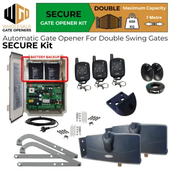 Double Swing Gate Opener Secure Kit with APC-790 Forward/Side Mount Extra Heavy Duty Articulated System, Safety Sensors and Battery Backup | Electric Gate Automation System With Adjustable Limit Switches for Double Swing Automatic Driveway Gates