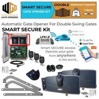 Double Swing Gate Opener Smart Secure Kit with APC-790 Forward/Side Mount Extra Heavy Duty Articulated System, WiFi Switch, Safety Sensors and Battery Backup | Electric Gate Automation System With Adjustable Limit Switches for Double Swing Automatic Driveway Gates