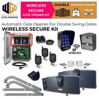 Double Swing Gate Opener Wireless Secure Kit with Wireless Keypad and Push Button for Gate Entry and Exit, APC-790 Forward/Side Mount Extra Heavy Duty Articulated System, Safety Sensors and Battery Backup | Electric Gate Automation System With Adjustable Limit Switches for Double Swing Automatic Driveway Gates