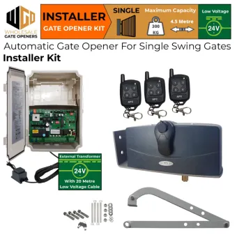 Single Swing Gate Opener Installer Kit with APC-790 Forward/Side Mount Extra Heavy Duty Articulated System and 24V External Transformer and 20m Low Voltage Cable | Electric Gate Automation System With Adjustable Limit Switches for Single Swing Automatic Driveway Gates