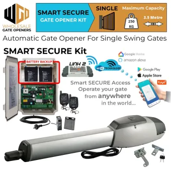 Single Swing Driveway Gate Opener Smart Secure Kit with Wi-Fi Switch, Safety Sensors, Battery Backup and APC-T700TL Extra Heavy Duty Linear Actuator | Electric Gate Automation System With Adjustable Top Limits for Single Swing Automatic Driveway Gates