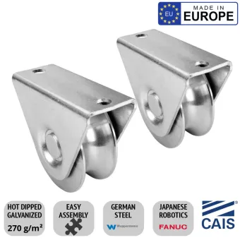 Pair of 78mm Single Bearing Flat Mount European Made Sliding Gate Wheel. High-Quality German Steel CAIS WTO Sliding Gates Wheels