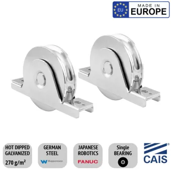 Pair of 78mm Single Bearing Recess Mount European Made Sliding Gate Wheel. CAIS WSO 824 High-Quality German Steel, Rebate Gate Wheel